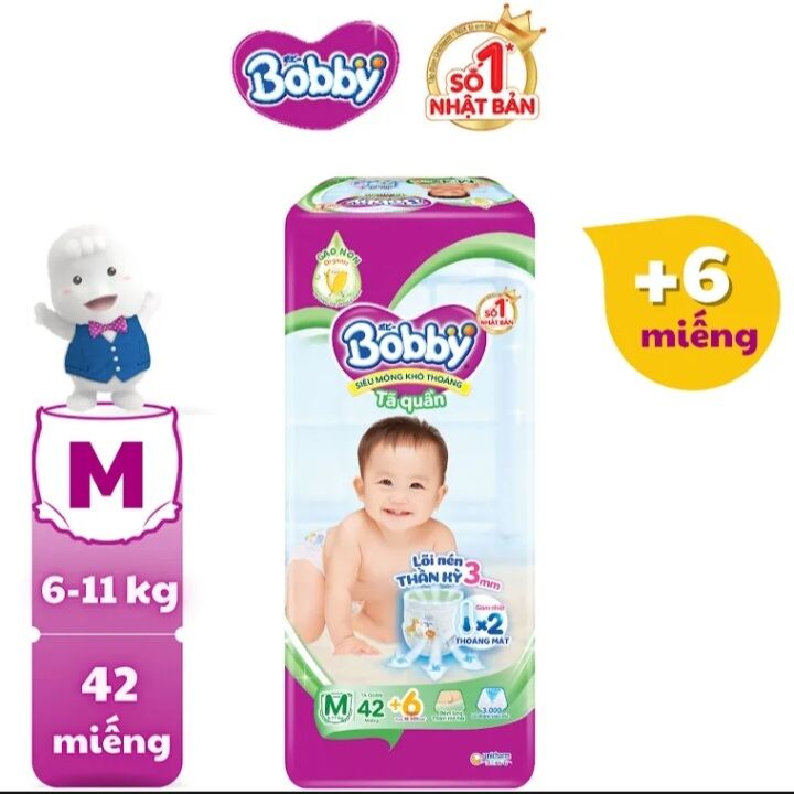 Bỉm tã quần Bobby chính hãng size M (M42 tặng 6 miếng]