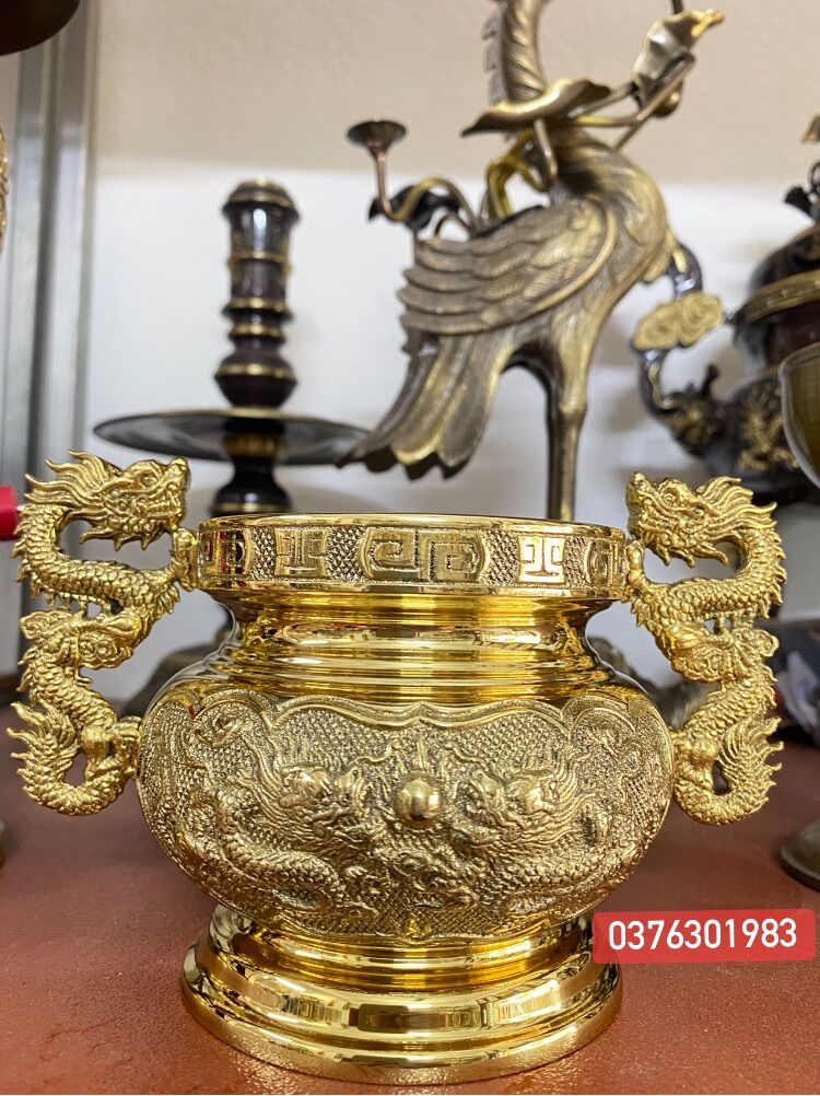 Lư hương bằng đồng lư cắm nhang tai rồng cao cấp