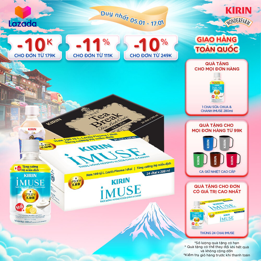 [Duy nhất 05.01 - 17.01]  [Giao hàng toàn quốc] 1 Thùng - Thức Uống Vị Sữa Chua & Chanh KIRIN iMuse 280ml