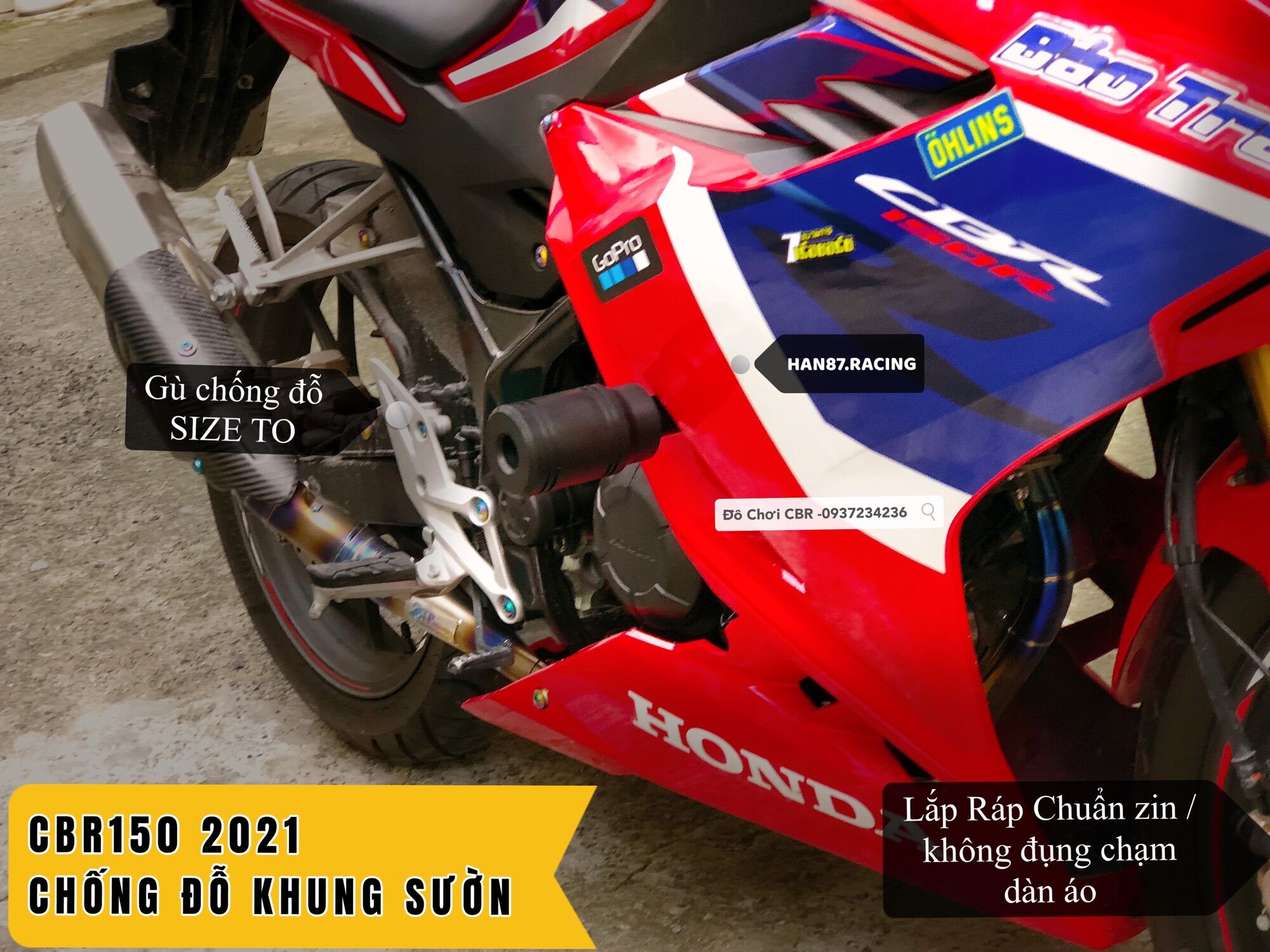 Chống đỗ cbr150 2021 - chống đỗ khung sườn- pat dày cbr150r