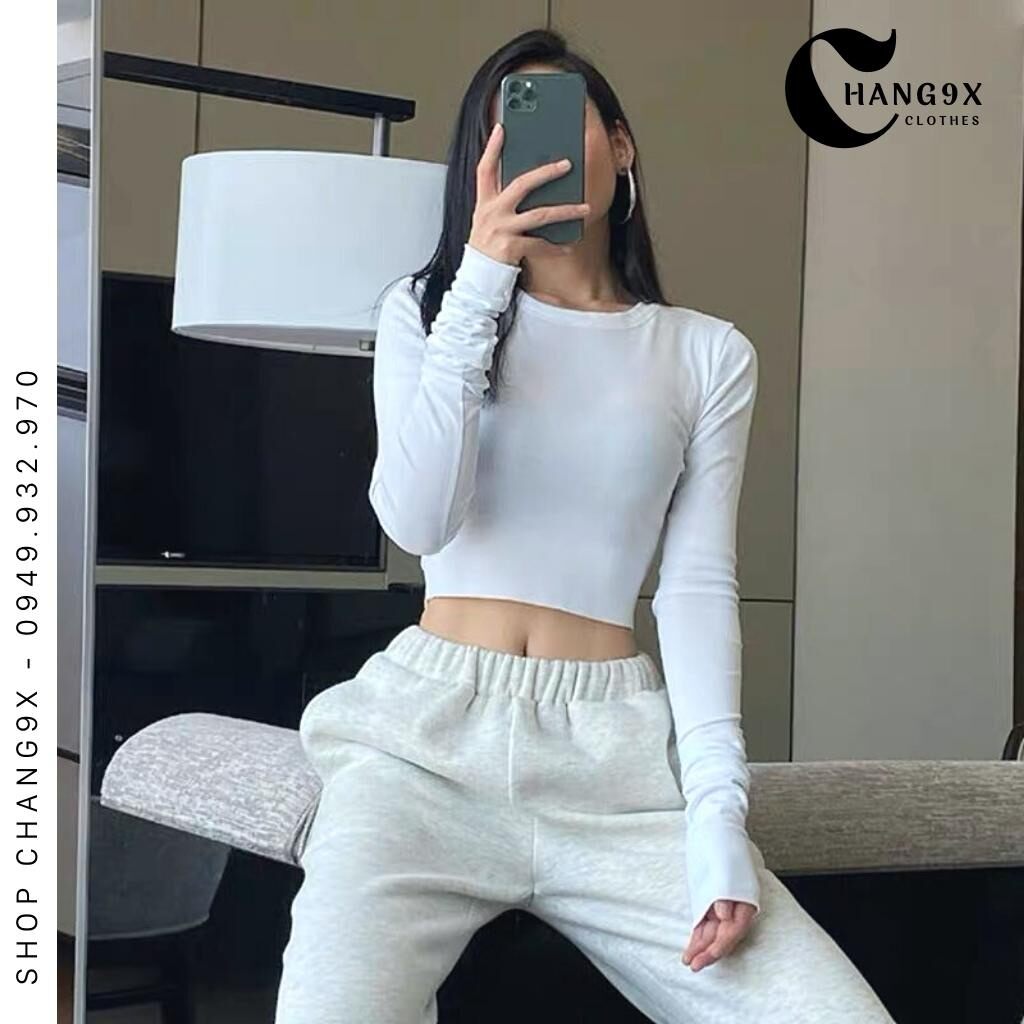 Áo croptop cổ cao tay dài A27 Chất lụa co giãn dưới 55kg