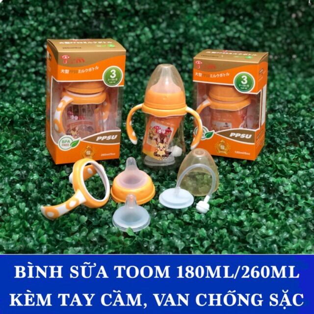 Bình sữa ppsu Toom Nhật bản 80ml/160ml/240ml/180ml/260ml ( mỗi bình tặng thêm 1 núm ti thay thế bé)