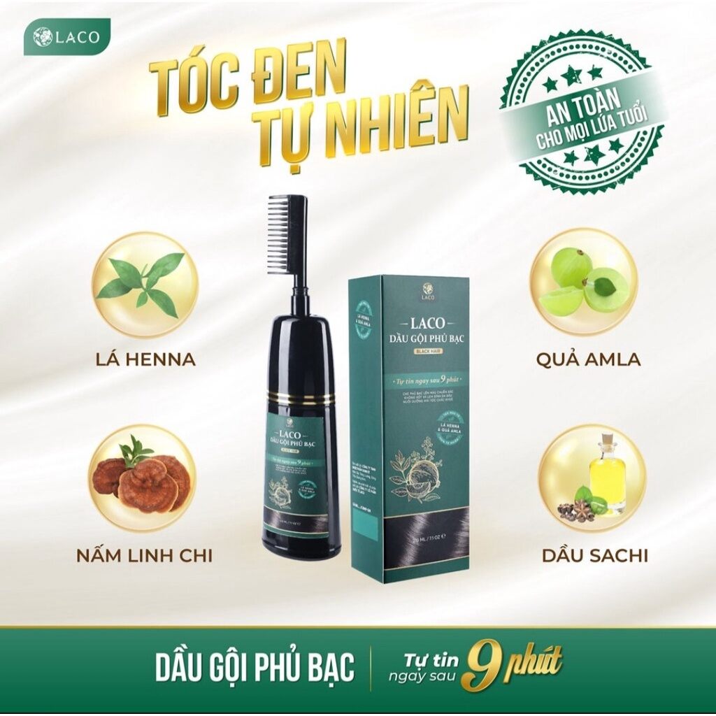 Dầu gội phủ bạc Laco 200ml giúp tóc đen tự tin sau 9 phút