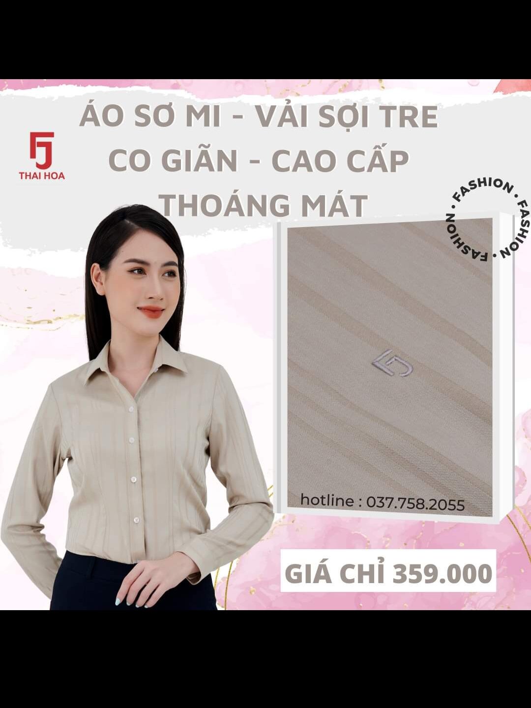 Áo sơ mi nữ thái hòa mã 9037 vải sợi tre co giãn
