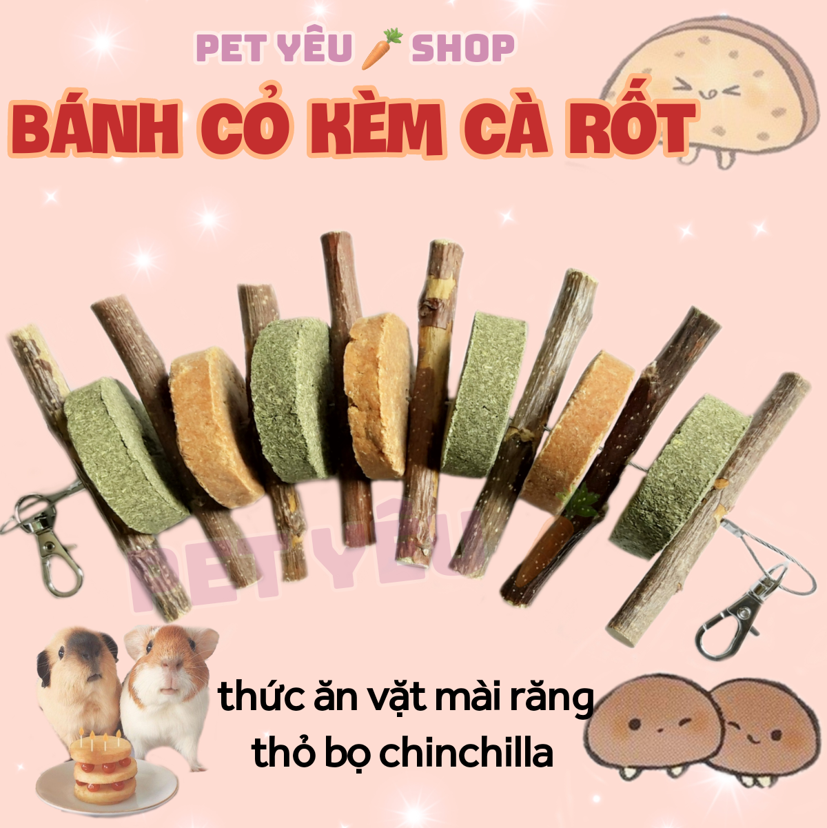 Cỏ timothy khô bánh cỏ kèm cà rốt 🐻 FREESHIP🐻 thức ăn vặt thỏ bọ chinchilla chuột lang