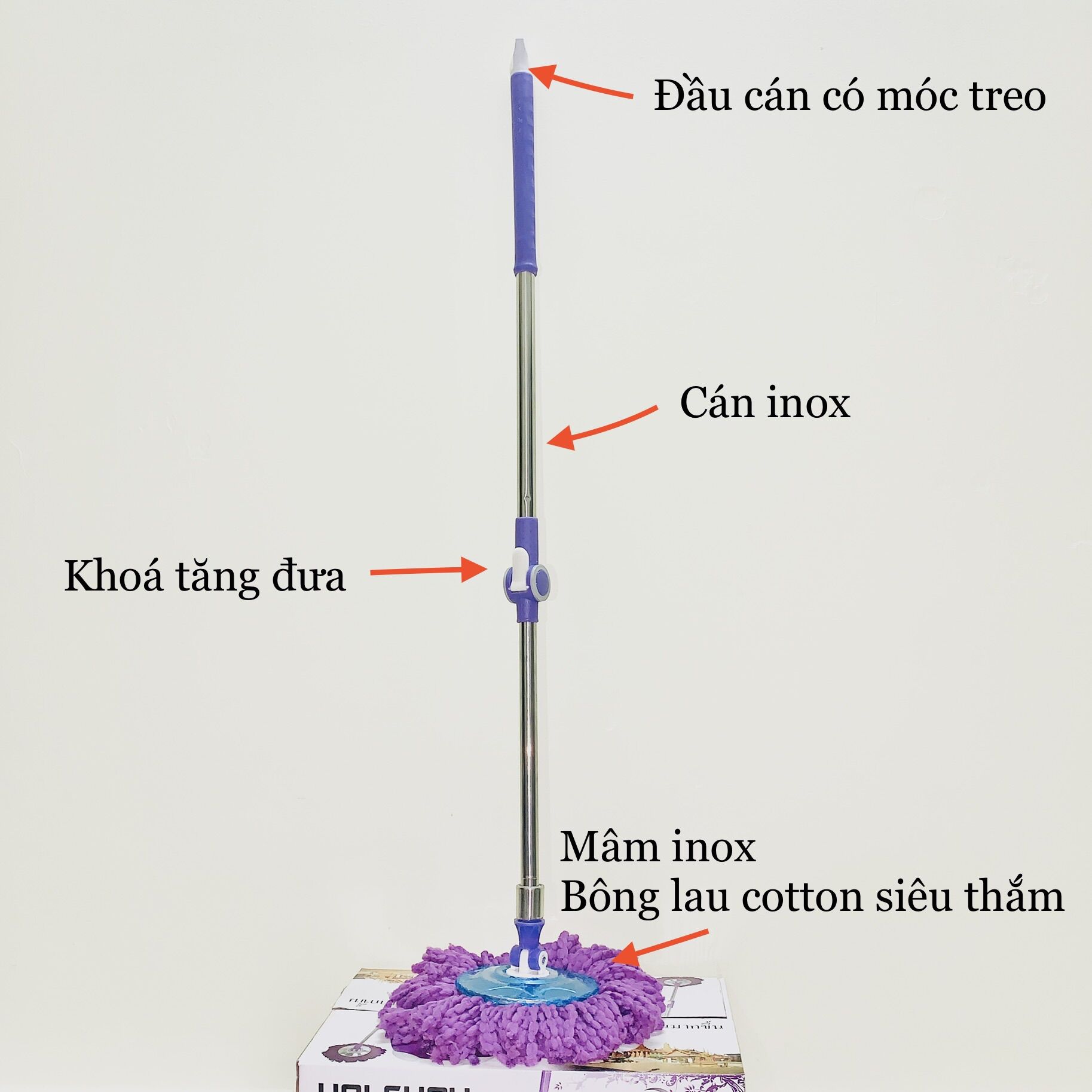 Cây lau nhà inox 360 độ Thái Lan + Kèm bông lau nhà Cao cấp