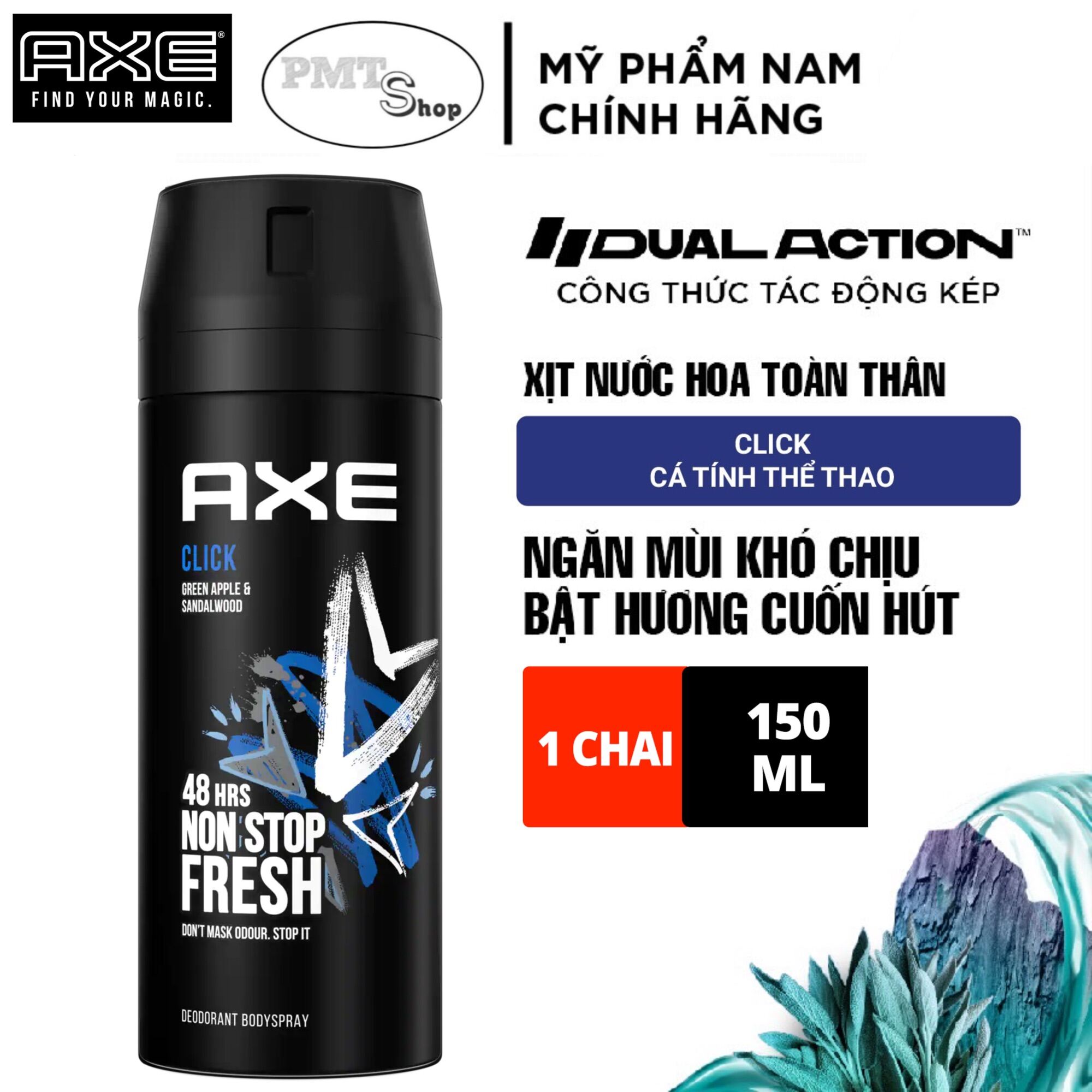 Xịt nước hoa toàn thân AXE Click 150ml hương nam tính - khử mùi toàn thân nam nhập khẩu