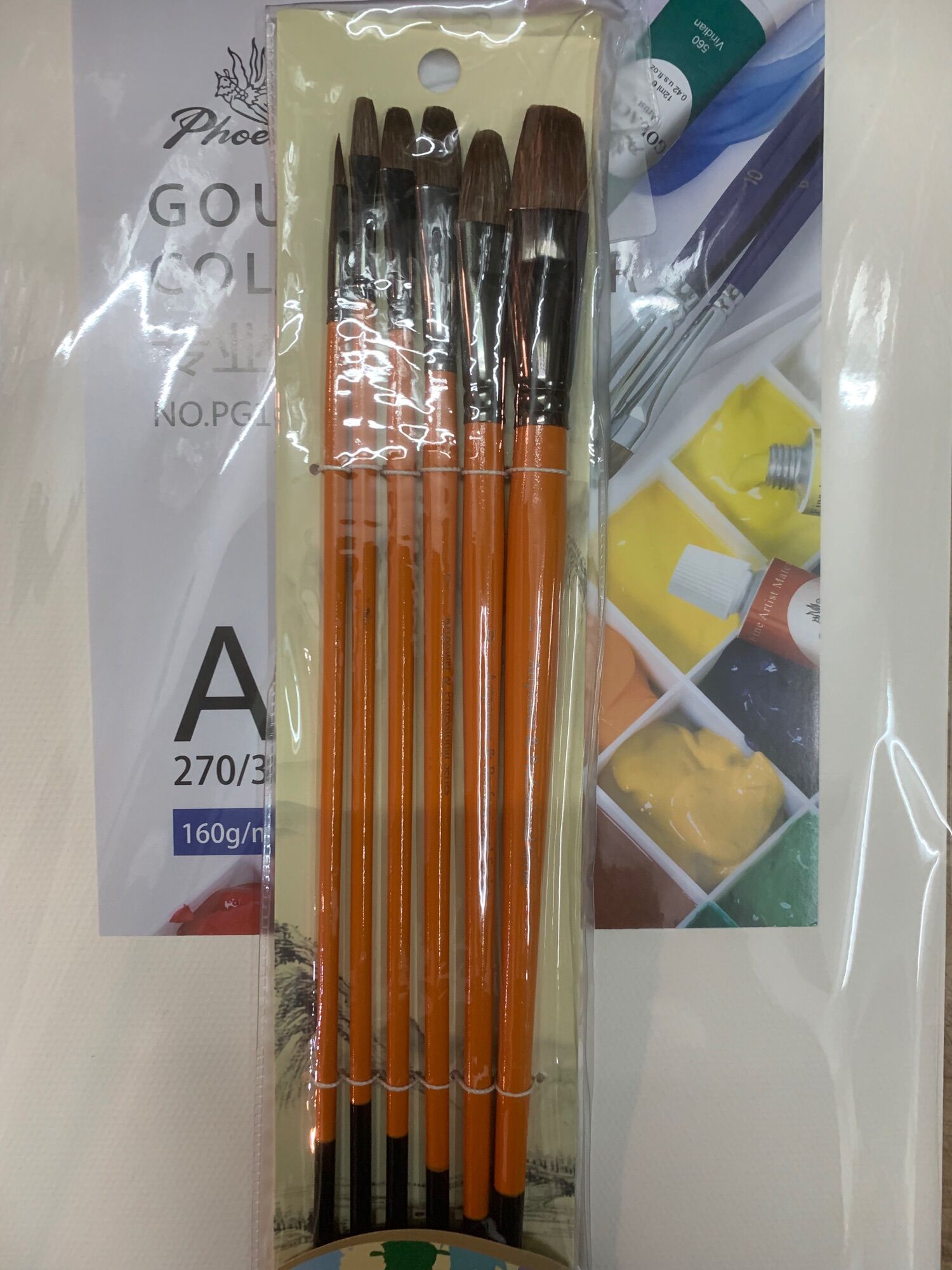 Vỉ cọ vẽ 6 cây lông chồn thân xanh/cam