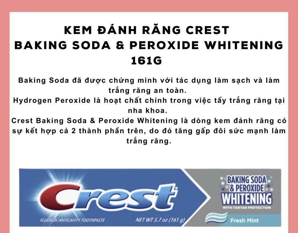 [Bill Mỹ]Kem đánh răng Crest Baking Soda & Peroxide Whitening 161g