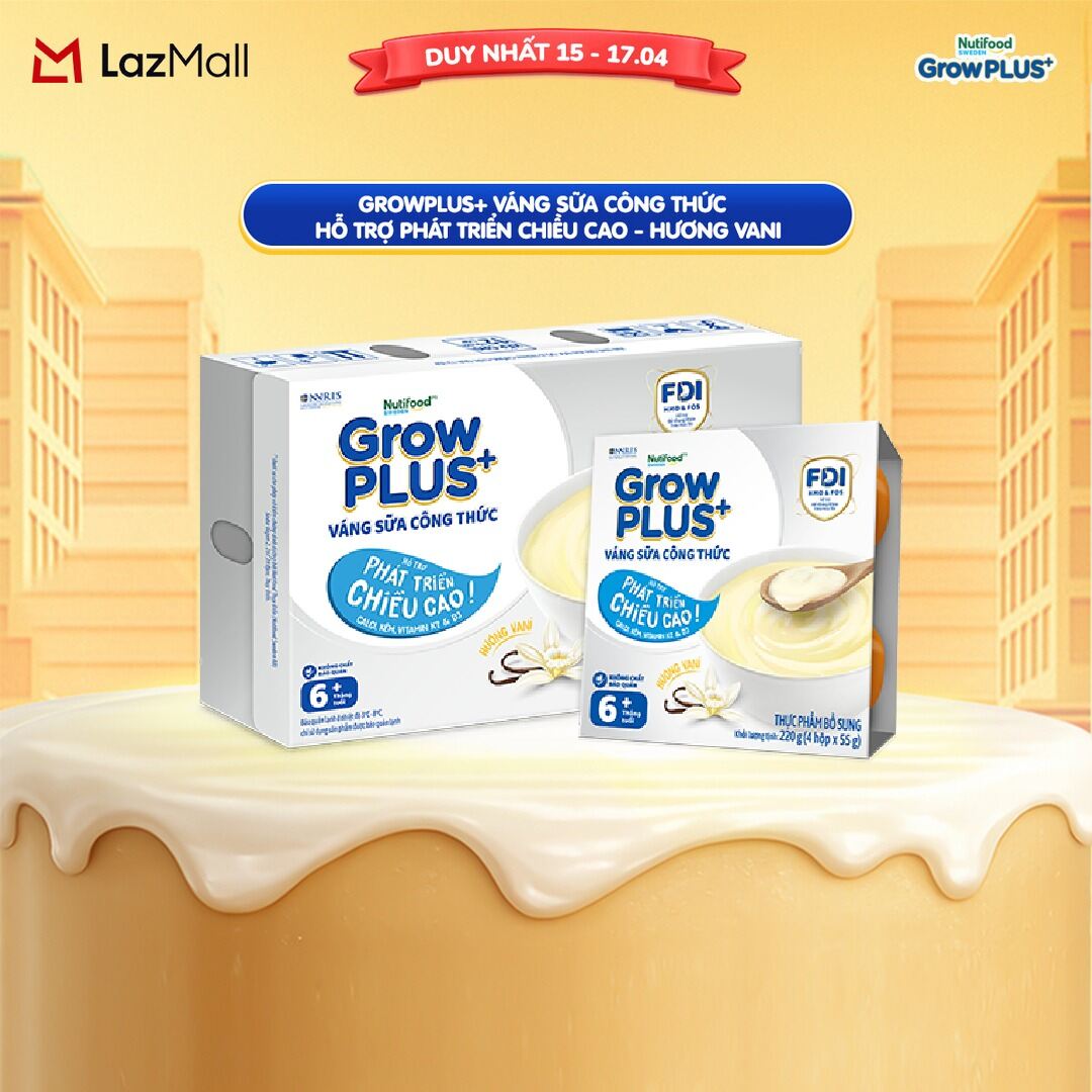Thùng 12 lốc GrowPLUS+ Váng sữa công thức Cao lớn vượt trội Vani (55g x 48 hộp)