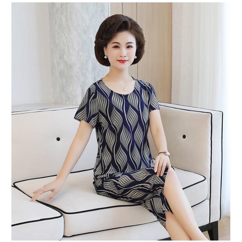 Bộ mặc nhà thun lạnh trung niên co giãn cực mát