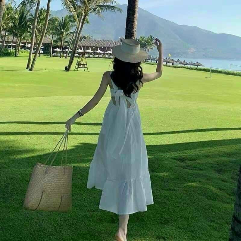ĐẦM DÂY ĐI BIỂN ĐỦ MÀU NƠ CỘT SAU LƯNG #lsa