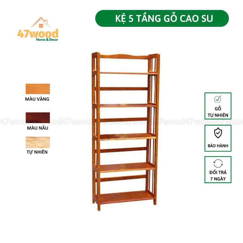 Kệ 5 tầng gỗ tự nhiên chắc chắn - Kệ sách 5 tầng đa năng 47wood
