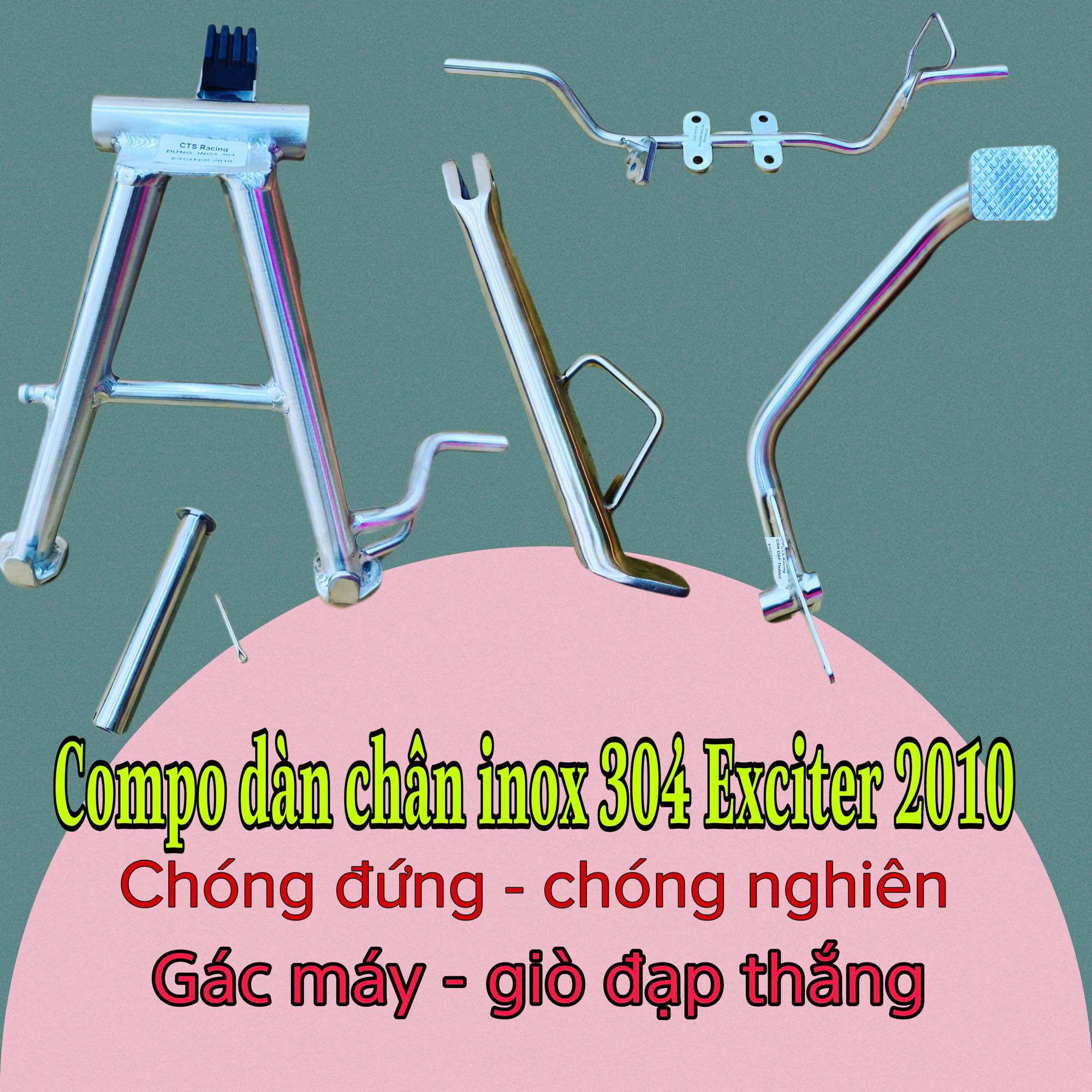 Trọn bộ chống đứng-chống nghiêng-giò đạp thắng-gác máy ngang INOX 304 EXT 2010