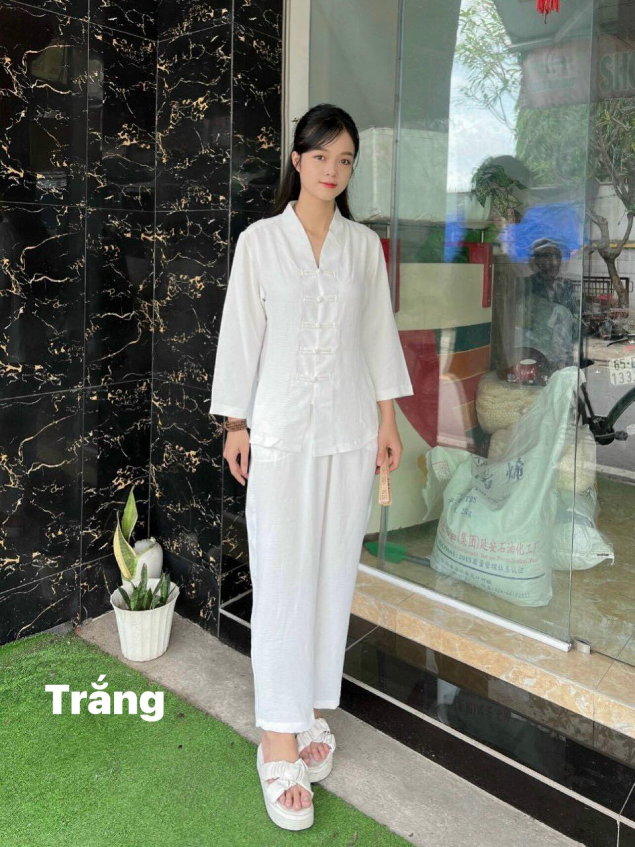 Đồ Lam Đi Chùa _ Mẫu Bà Lai Nút thắt ( Chất vãi đũi có độ co giãn nhẹ )