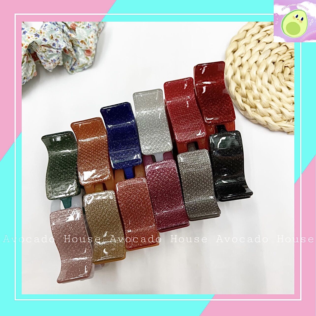 Kẹp tóc càng cua 3 răng kim tuyến nhựa 2 lớp