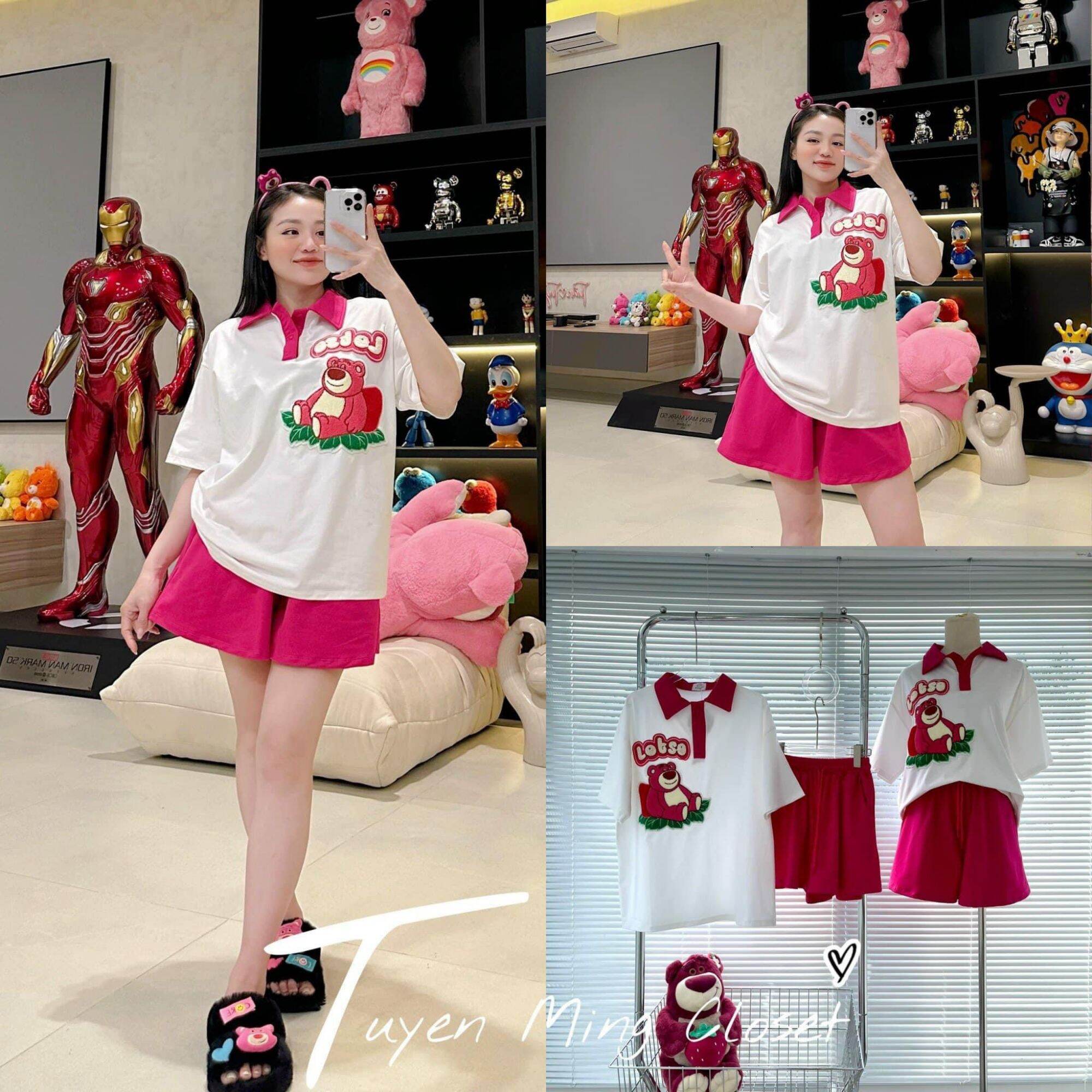 Sét bộ gấu lotso cổ bẻ kèm quần sooc BN44
