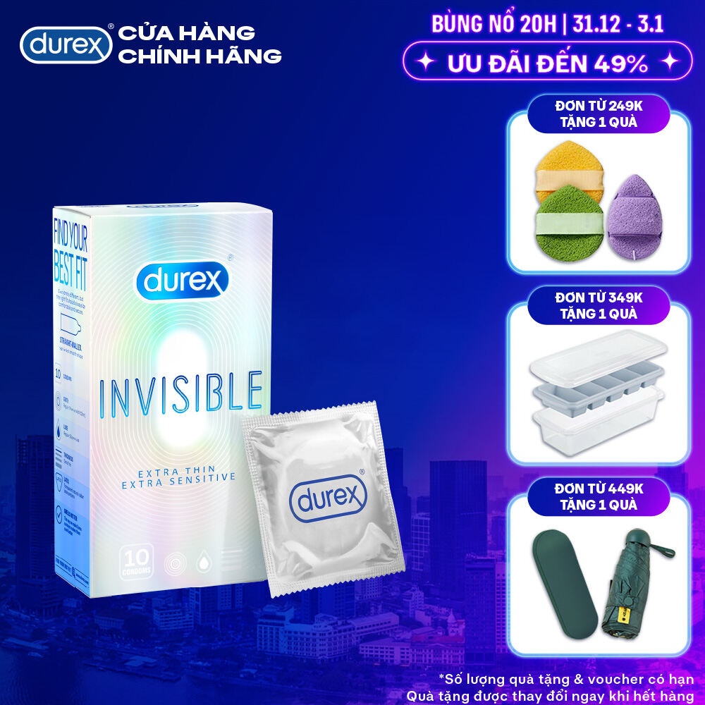  Bao cao su Durex Invisible siêu mỏng size 52mm hộp 10 bao 