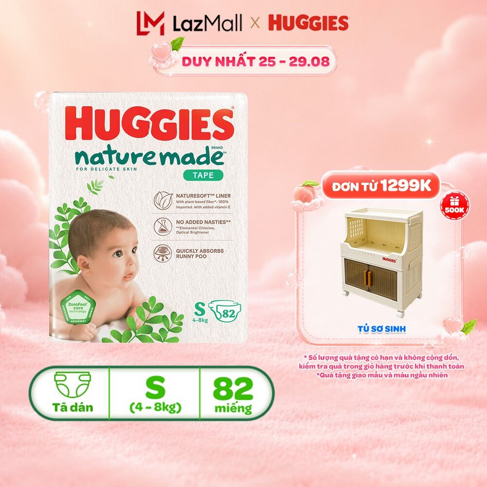 Tã/Bỉm dán Huggies NatureMade NB60/S82/M64/L54/XL44