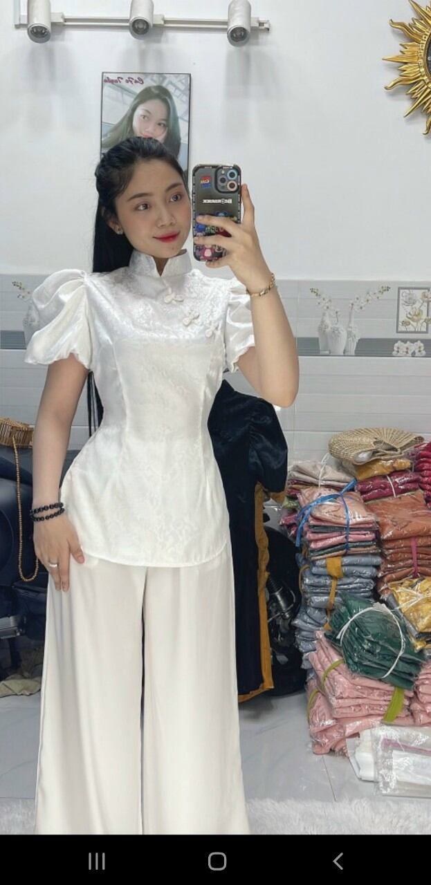 Đồ Lam Đi Chùa - Mẫu gấm tay phồng