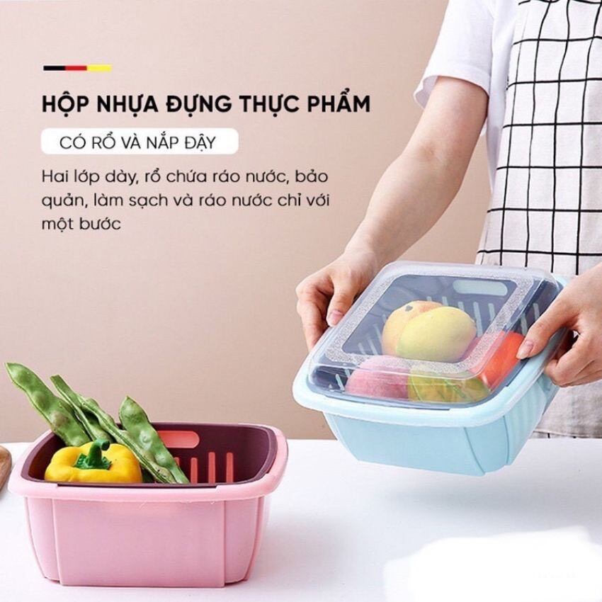 Rổ đựng hoa quả kèm thau có nắp đậy 3in1