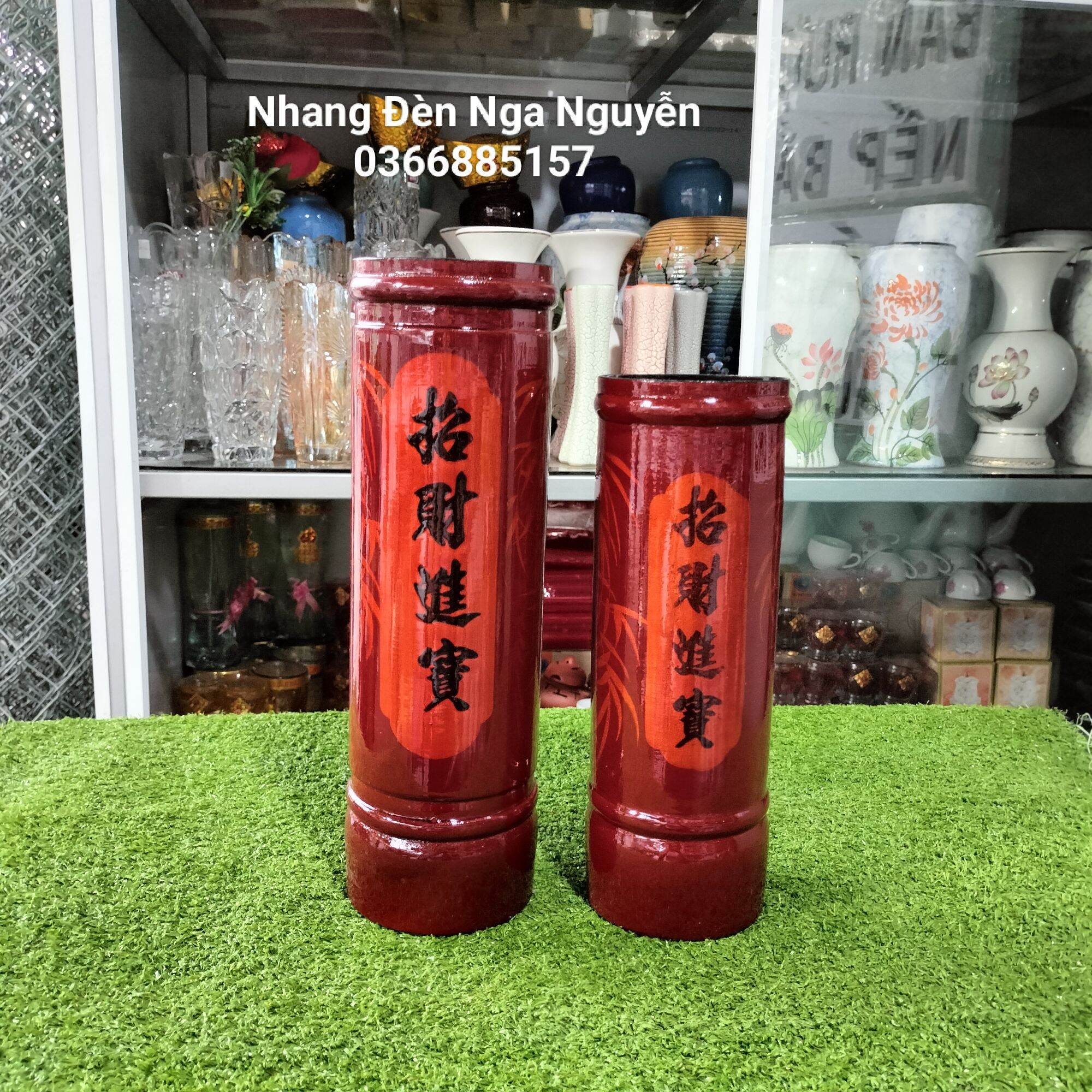 Ống đựng nhang bằng gỗ vẽ hoạ tiết