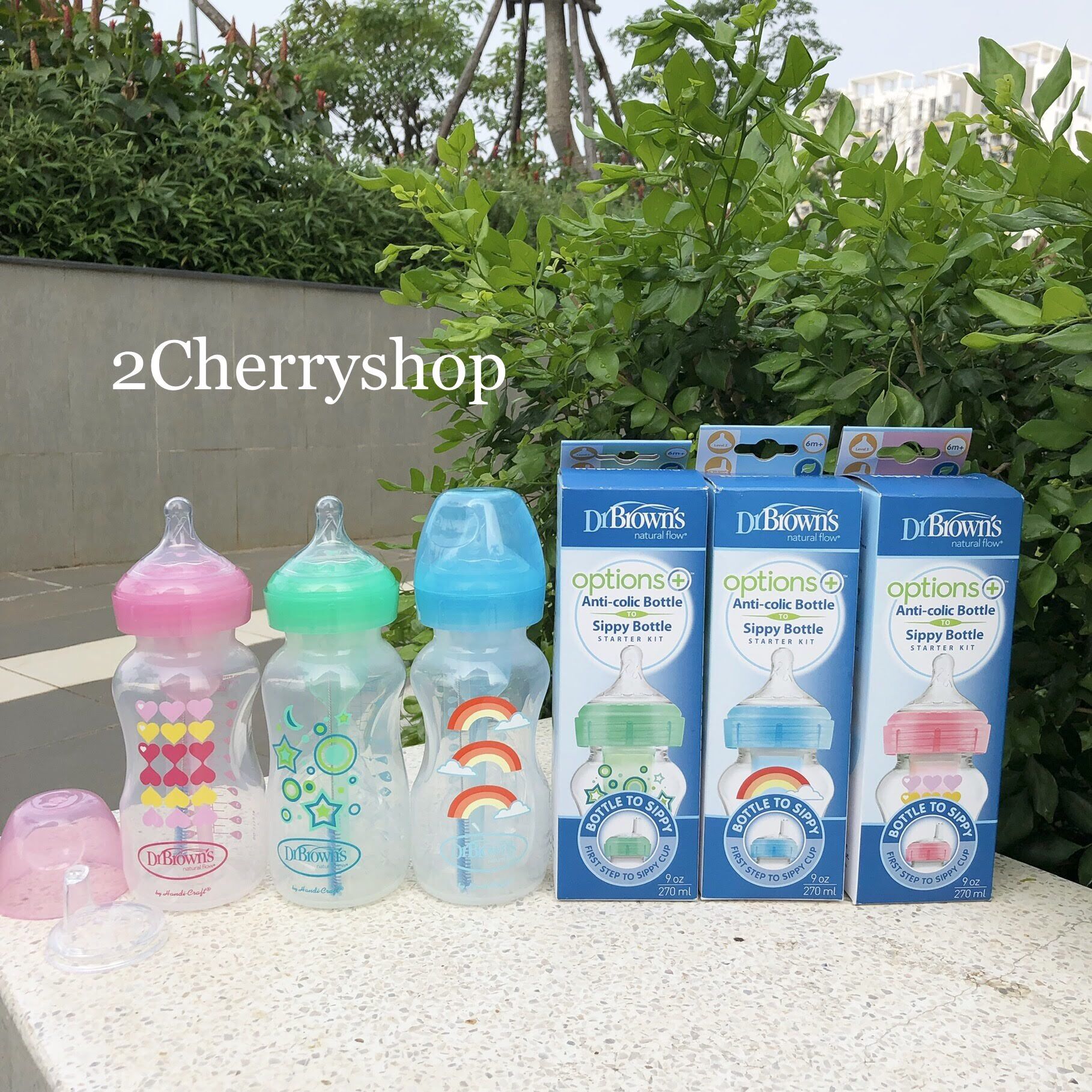 [HCM]Bình sữa in hình Dr Brown’s cổ rộng 270ml Option+