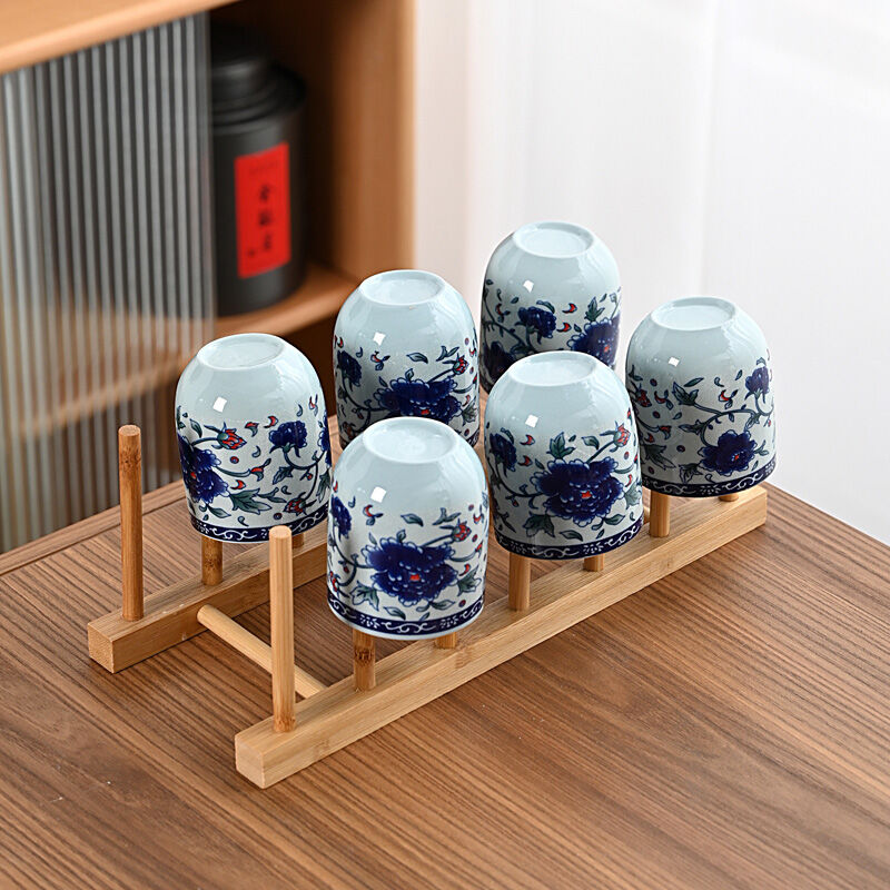 Ceramic Large Capacity Beaker Kung Fu Tea Set Large Tea Cup Single Tea Cup 6 Pack Storage Drain Rack Set C