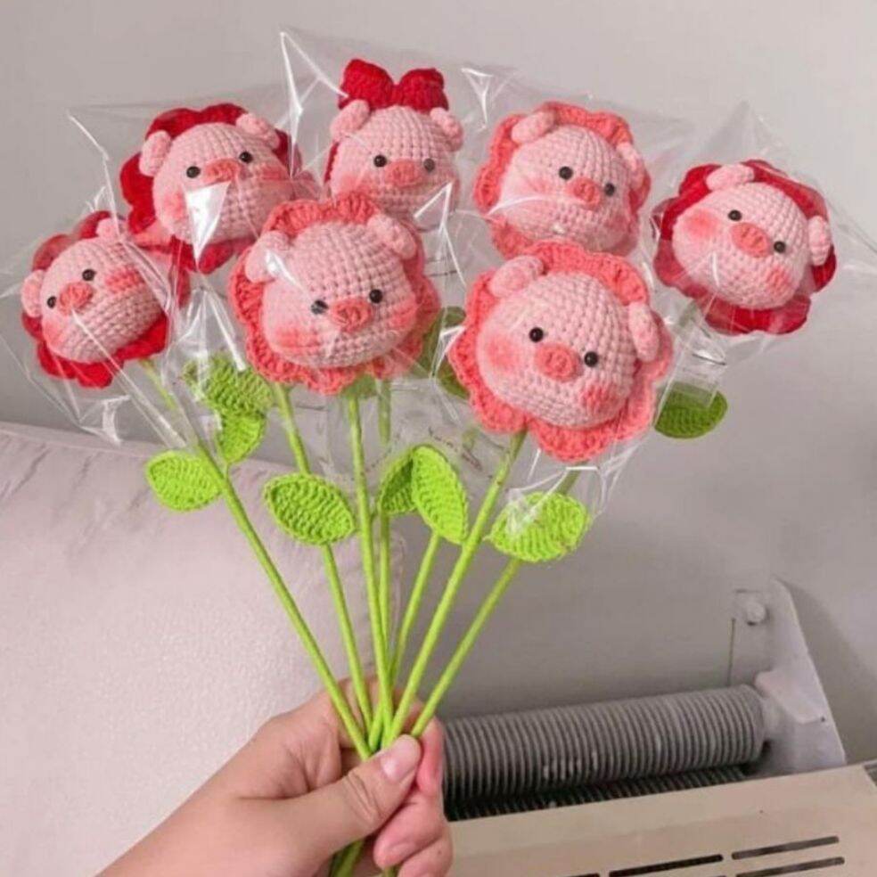 Heo hồng, hoa heo len handmade