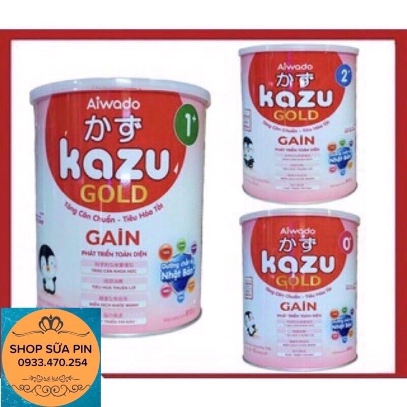 Combo 4 lon sữa kazu gain gold số 0+, 1+, 2+. 810g/lon