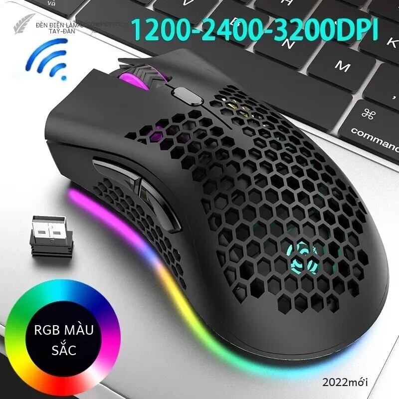 Chuột chơi game không dây sạc bm600 có đèn rgb thiết kế tổ ong usb 2.4g cho máy tính để bàn máy tính xách tay laptop