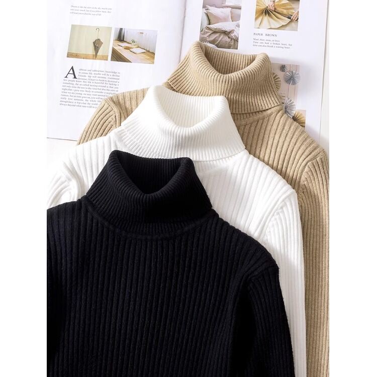 Áo Len Cổ Cao Dày Dặn Cho Nữ Mùa Thu Đông Đen Ôm Vừa Vặn Giữ Ấm Thời Trang Mới 2024 Áo Len Dệt Kim Dài Tay Cổ Tròn