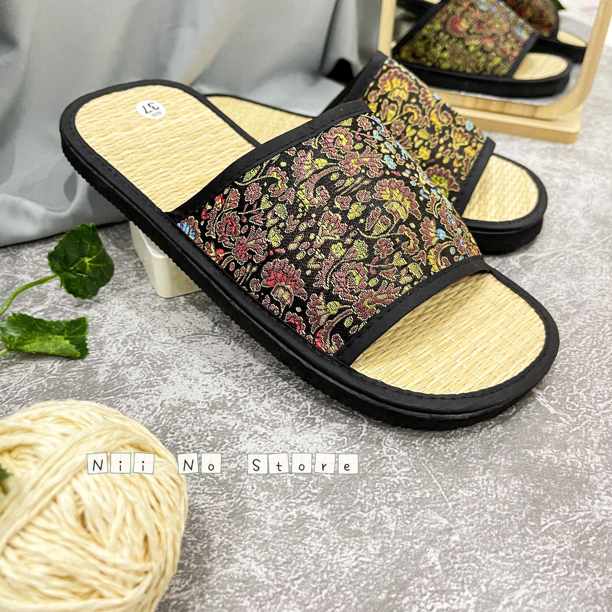 [3 màu] Dép chiếu cói quai gấm ngang