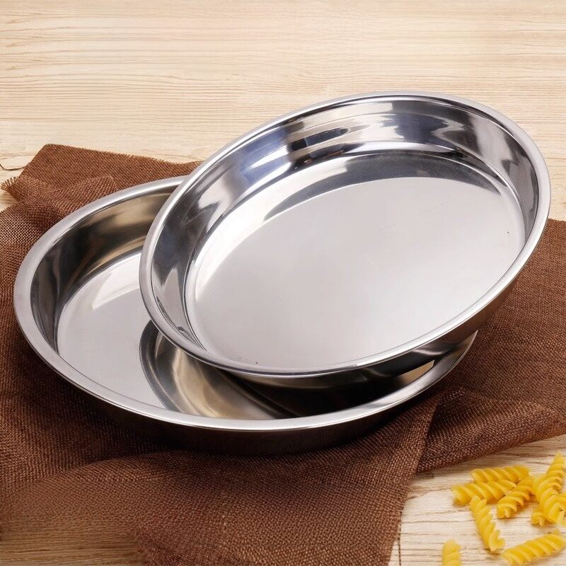 Khay Tròn Bằng Thép Không Gỉ Dày 304 Cỡ Lớn Đặc Biệt Khay Tráng Men Khay Hấp Bánh Chưng Khay Đựng Cơm Khay Đựng Thức Ăn