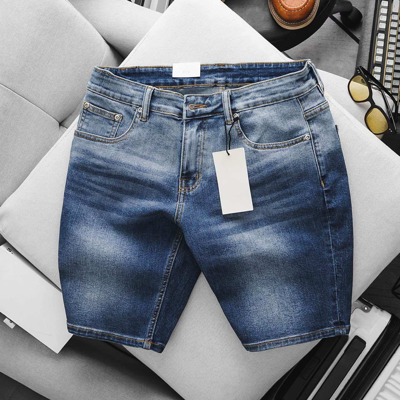 Quần Short Bò Jean Nam Xuất Xịn co giãn bền màu