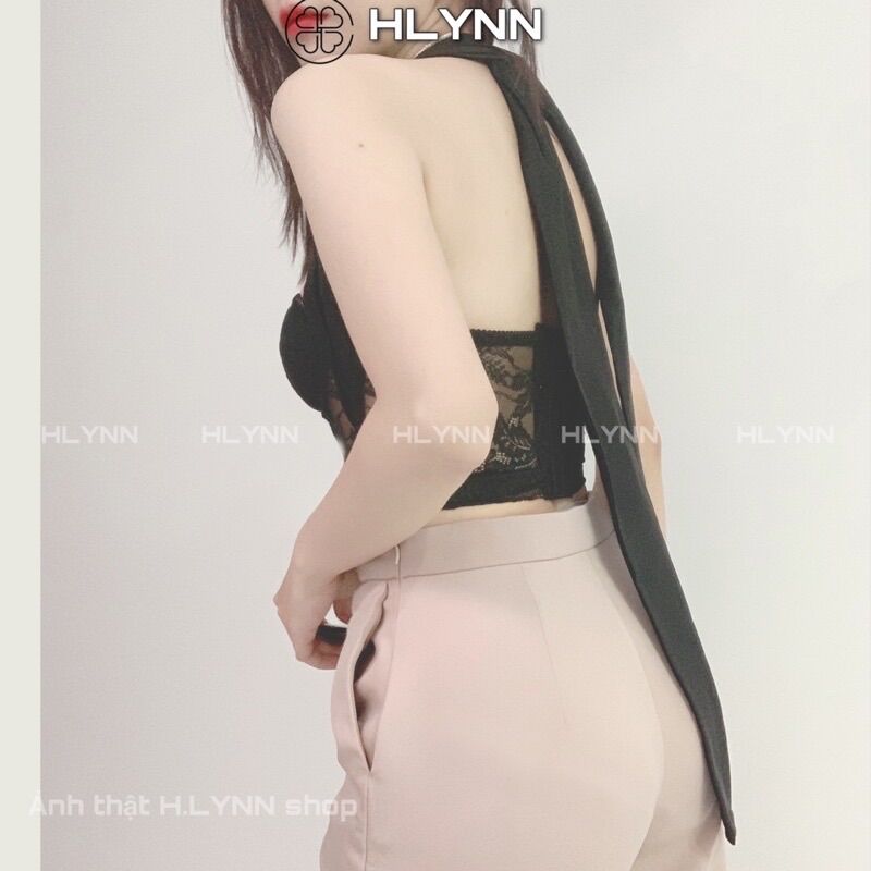 M169 Áo corset ren phối nơ lụa satin mặc 2 kiểu