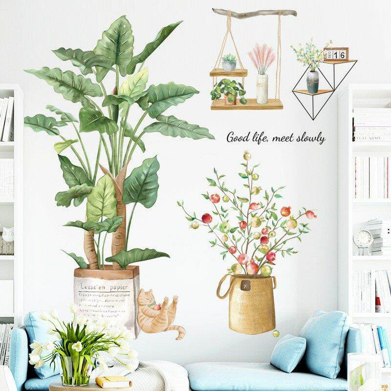 Decal dán tường cây xanh cành lựu mẫu Bắc Âu