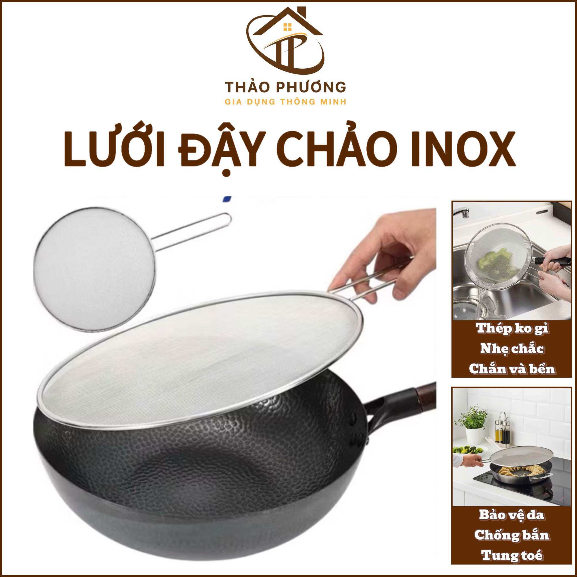  Lưới Đậy Chảo Chống Văng Dầu Inox 33cm - Lưới Lọc Cặn Dầu Chống Bắn Lưới Thép Không Gỉ 