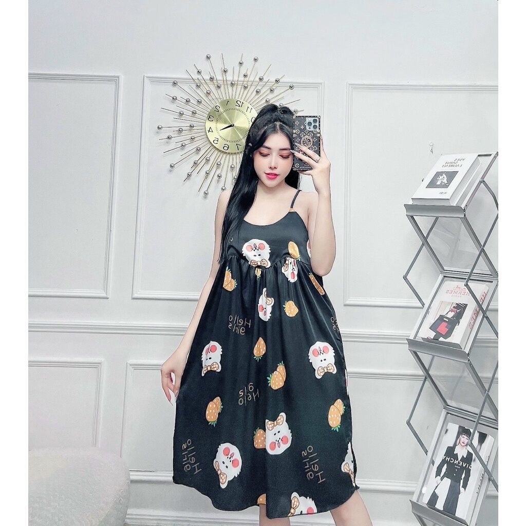 Đầm Ngủ Nữ Phi Lụa Dễ Thương Size To Mặc Nhà Giá Rẻ - M62