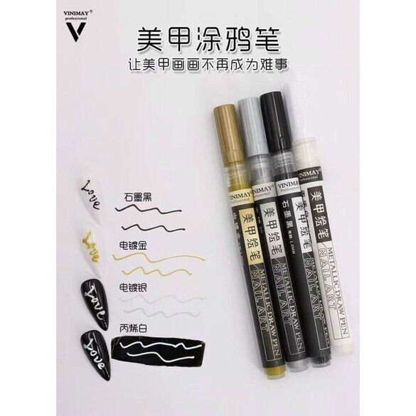 Bút vẽ nét nail đen trắng