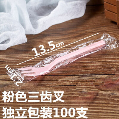 Disposable Color Fork Thick Individual Package Wheel Cap Fruit Fork Cake Fork Tridentate Fork 100 Pieces Mounted