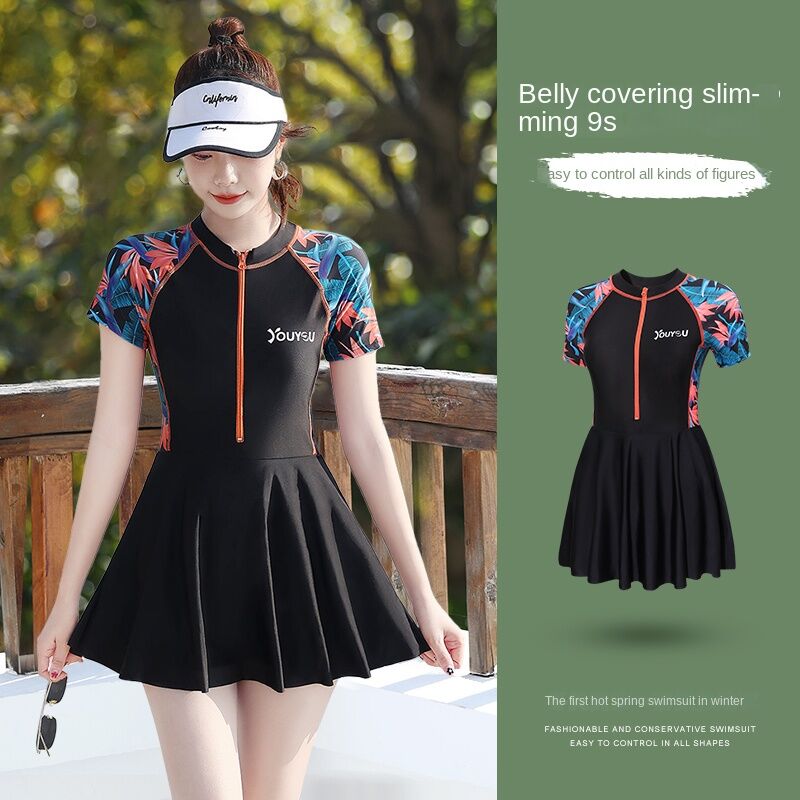 Áo Tắm Nữ Áo Tắm Kiểu Váy Liền Thân Kín Đáo Dáng Gầy Che Bụng Chuyên Dùng thumbnail