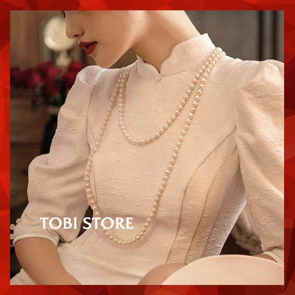  Chuỗi Vòng Cổ Ngọc Trai Nặng Nhân Tạo 3 Tầng Mặc Áo Dài Cách Tân Truyền Thống 