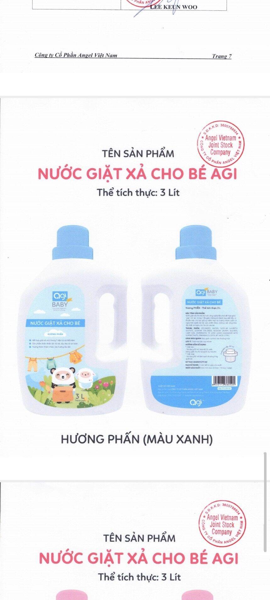 Nước giặt xả đậm đặc Agi dành cho bé 3000ml màu hồng,xanh mùi thơm dịu nhẹ giữ được mùi lâu