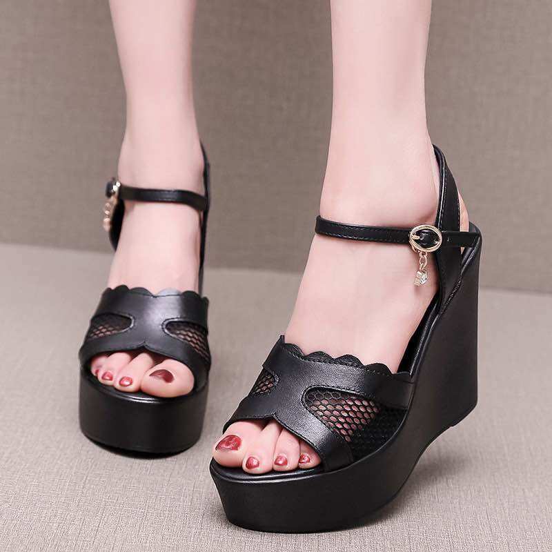 Sandal cao gót quai phối lưới(12p)