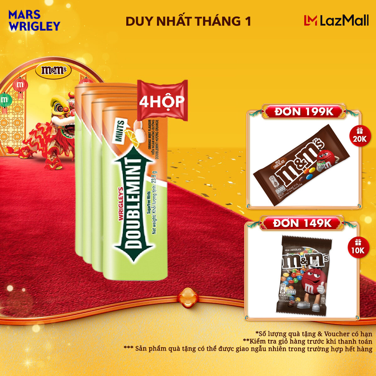 [QUÀ TẶNG Tháng 1 - Voucher đến 20K - SLCH] Combo 4 hộp viên ngậm không đường Doublemint hương cam 3