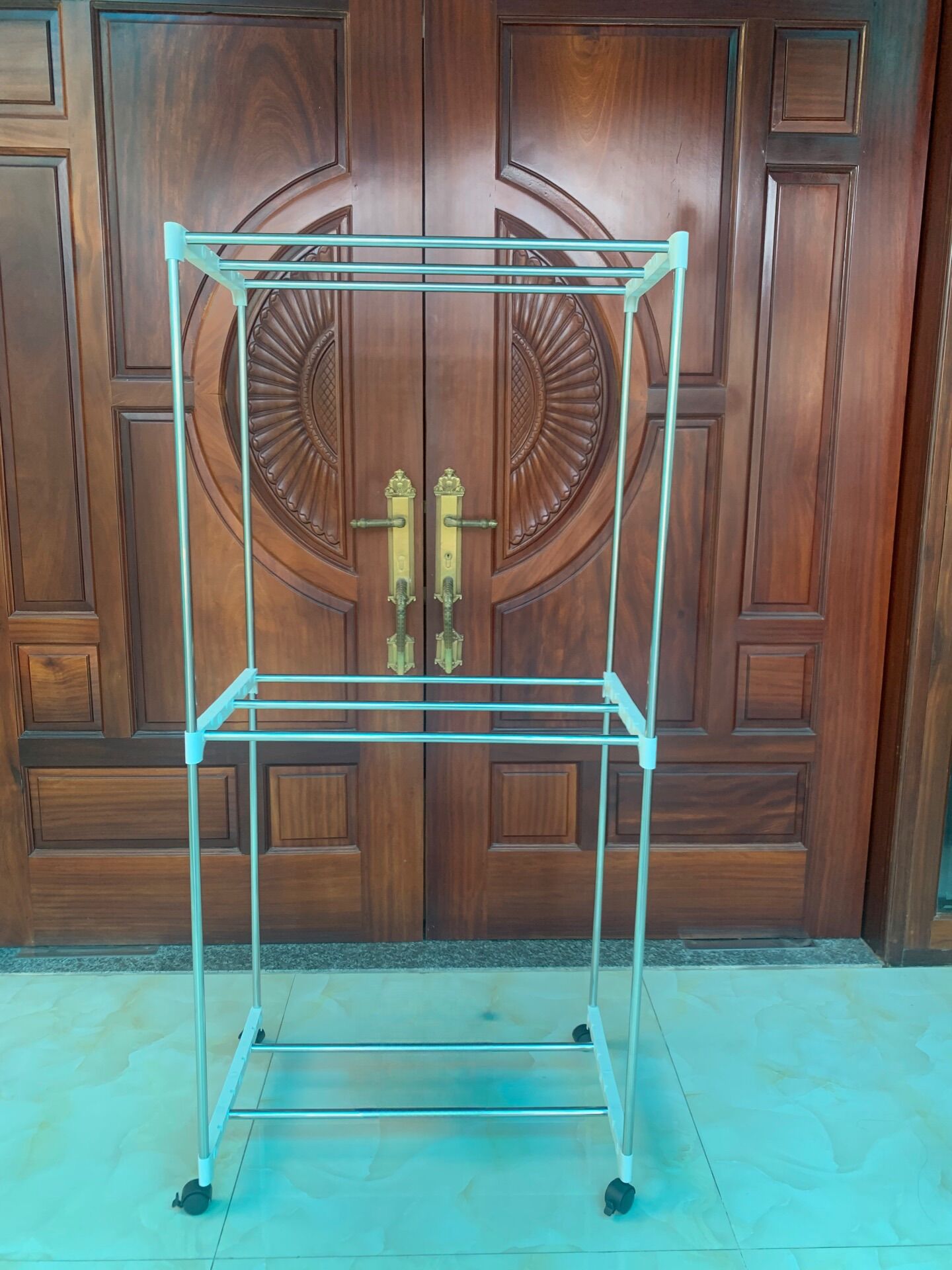 Khung tủ sấy quần áo, Bộ khung 18 thanh inox, 6 thanh nhựa và 4 bánh xe
