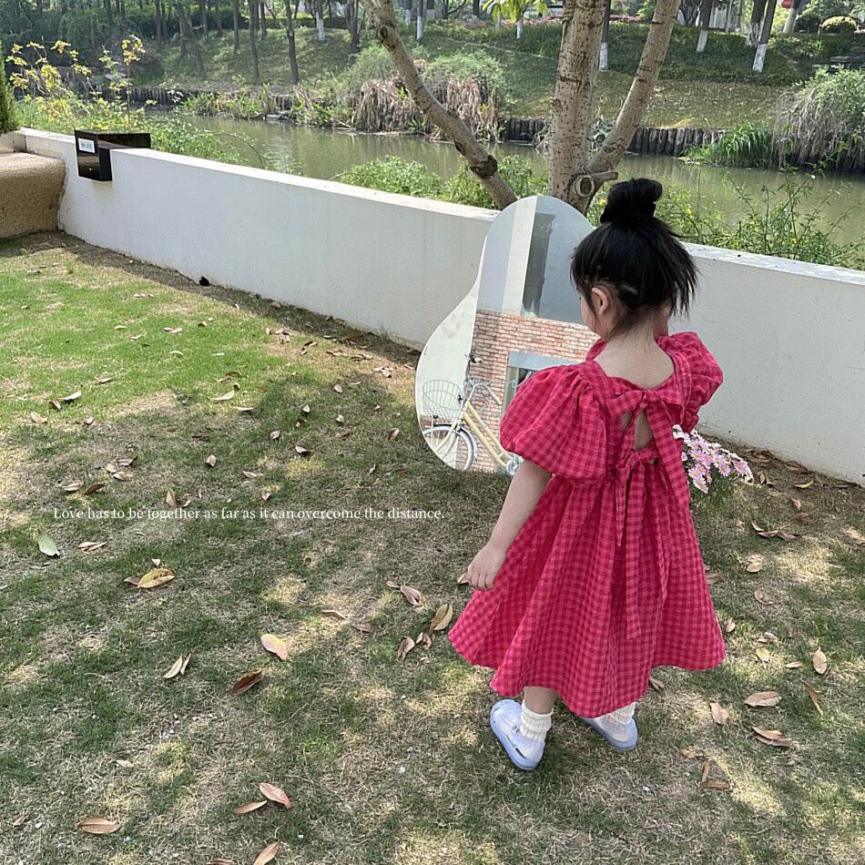 Váy bé gái -váy hồng đậm 2 nơ lưng