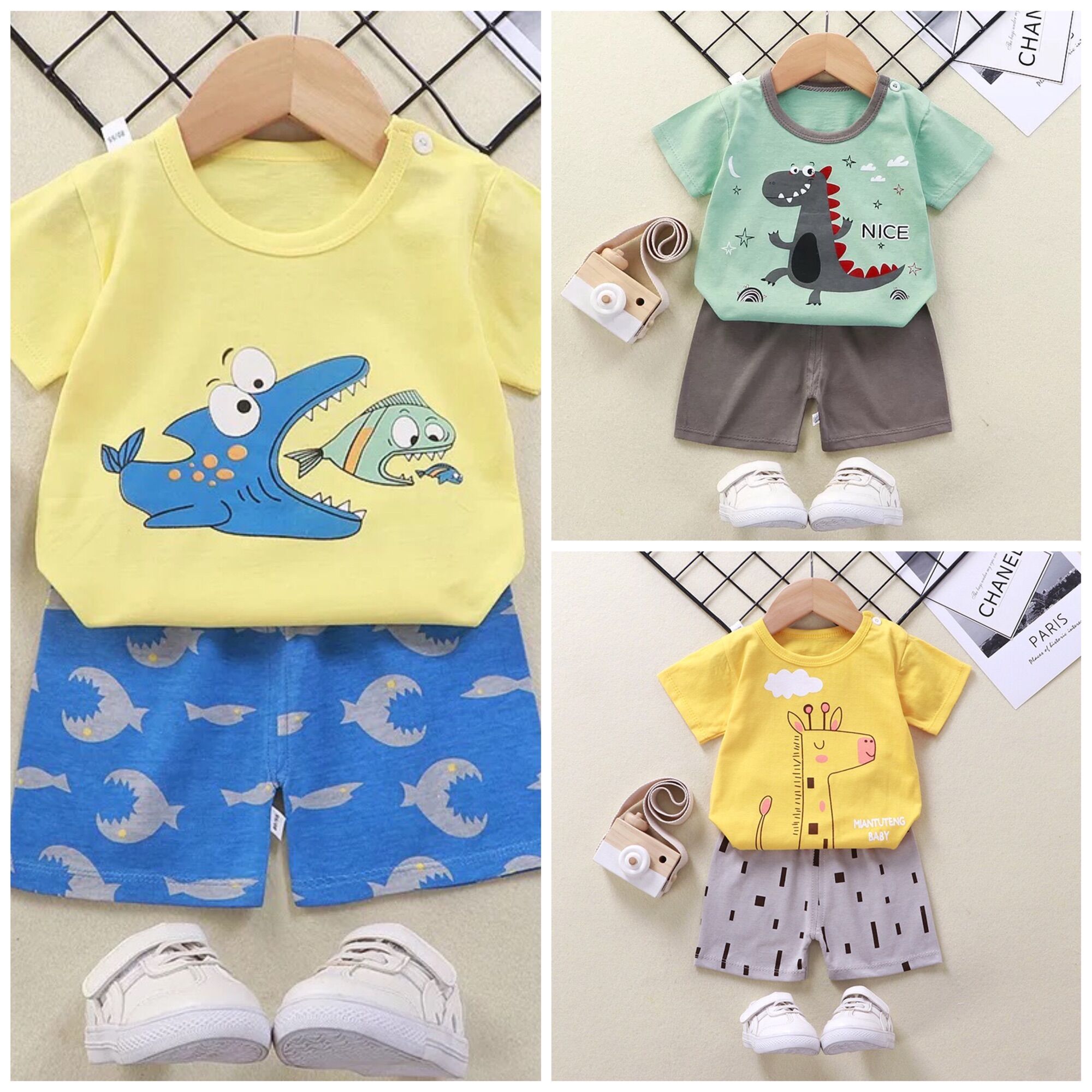[Sơ sinh combo 3 bộ cotton 100%] Bộ cộc tay mùa hè Cho bé Trai và bé Gái Xuất Hàn,hình đa dạng, thoáng mát