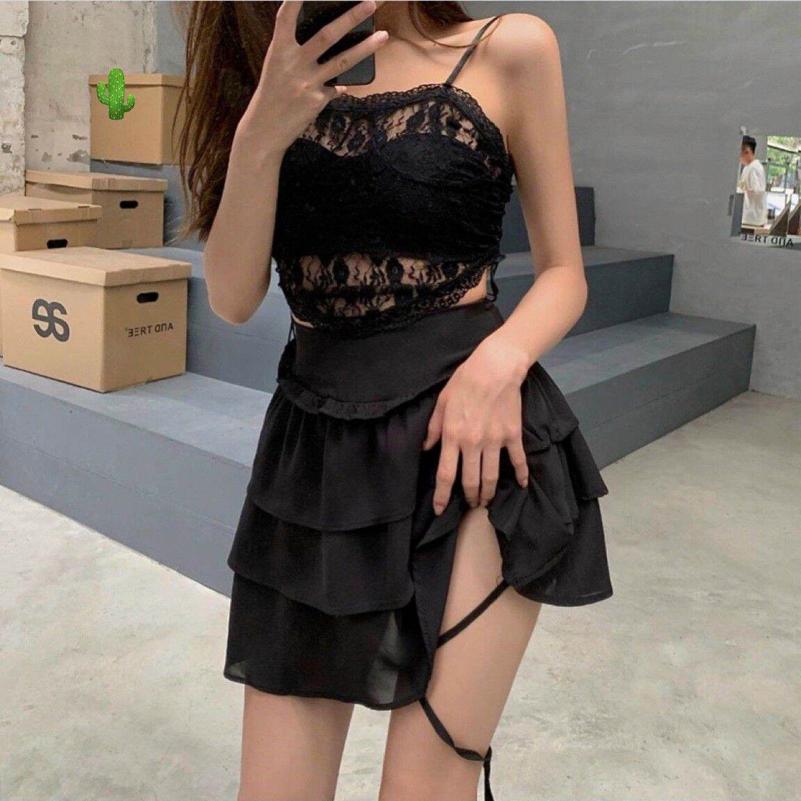 Chân váy 3 tầng đan dây chân